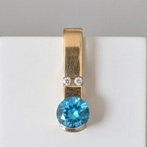 Vintage Blue Topaz and Diamond 14K Gold Pendant